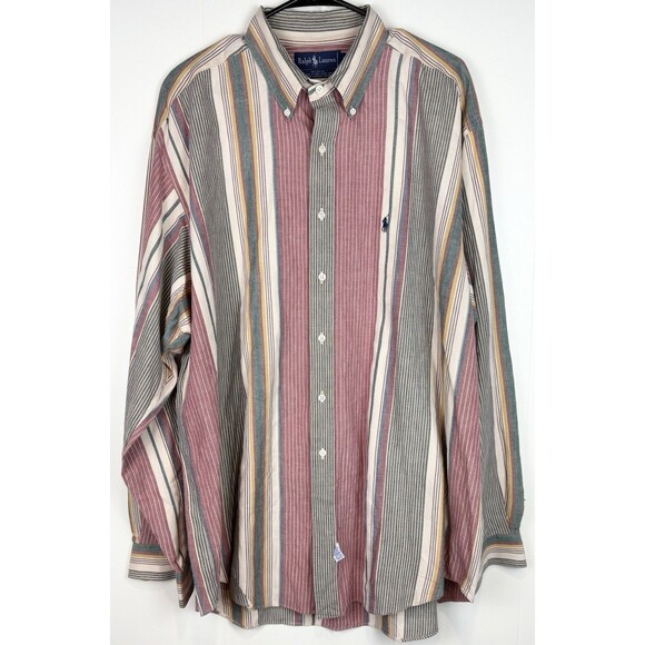 Vintage Polo Ralph Lauren Men's Cotton Button Down Striped Shirt, Extra Large - Picture 1 of 7